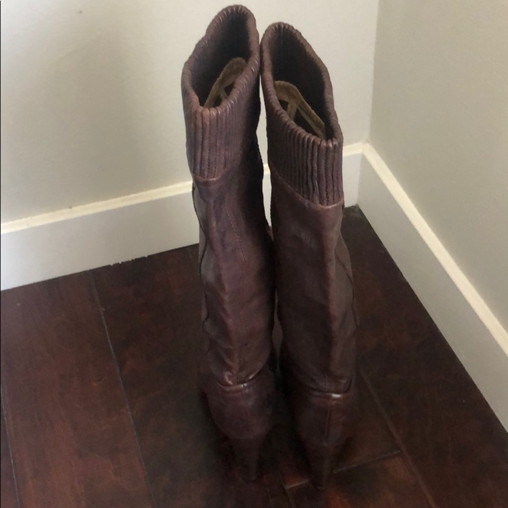 Frye Mimi Scrunch Knee High Platform Leather Boots